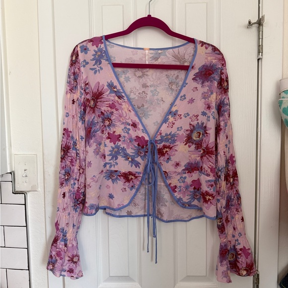 Free People Floral Lilac Tie-Front Blouse - Picture 11 of 11